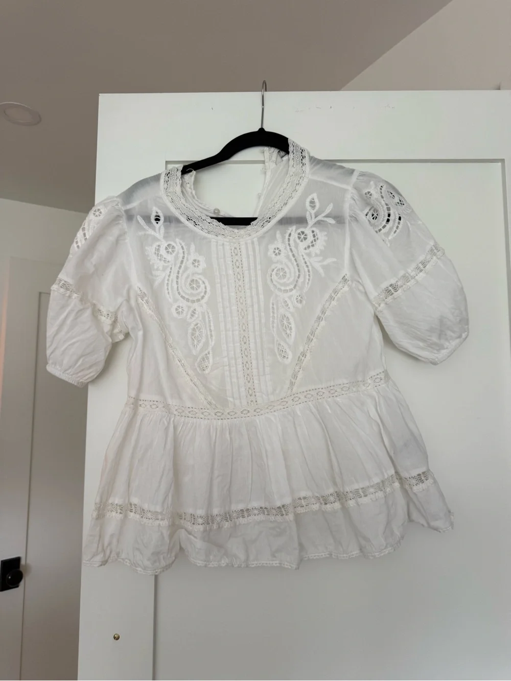 Zara White Lace-Trim Blouse